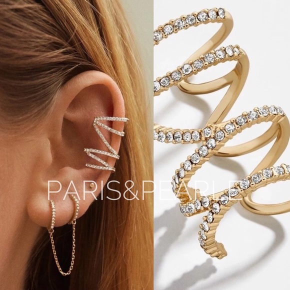 Jewelry - Make It Sparkle Gold Rhinestone Geometric ear Cuff